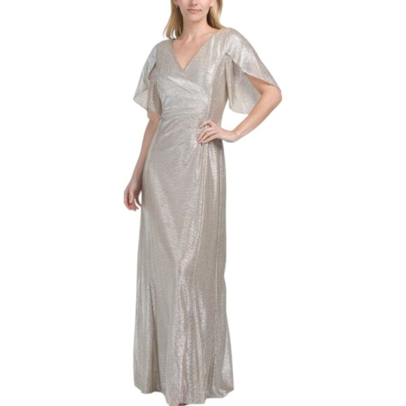 ADRIANNA PAPELL Short Sleeve Mermaid Gown - Alabaster - Picture 1 of 6